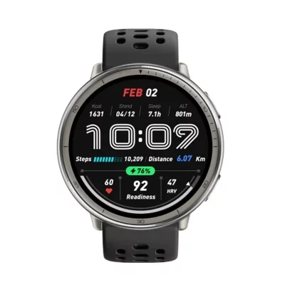 AMAZFIT Montre connect&eacute;e  Active 2 R 1,32"" 2 000 nits Cartes hors ligne Argent Noir
