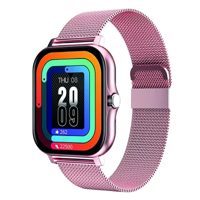 AVIZAR Montre Connect&eacute;e Baln&eacute;o Ecran 1,69"" Bluetooth 5.1 IP67 Bracelet Acier Rose