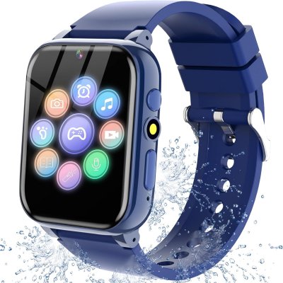 VENDOS85 Montre connect&eacute;e enfant 1.69 avec 26 jeux, mp3 lecteur de musique, cam&eacute;ra, 13 r&eacute;veil bleu