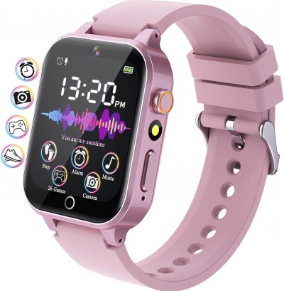 VENDOS85 Montre connect&eacute;e enfant fille gar&ccedil;on avec 26 jeux podom&egrave;tre rose