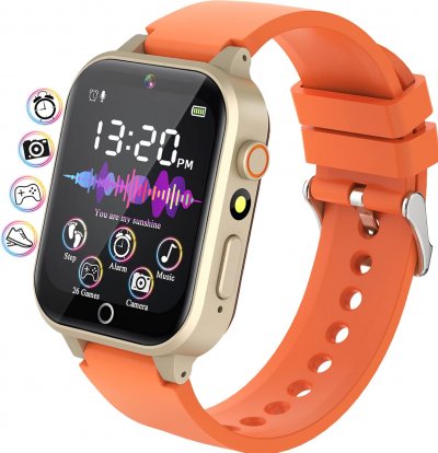 VENDOS85 Montre Connect&eacute;e Enfant Montre Enfant Fille Gar&ccedil;on Avec 26 Jeux Podom&egrave;tre Orange