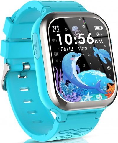 VENDOS85 Montre connect&eacute;e enfant pour fille gar&ccedil;on avec appel sos 11 jeux bleu