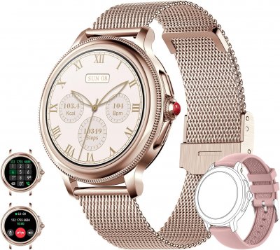 VENDOS85 Montre connect&eacute;e femme avec appel bluetooth assistant vocal or