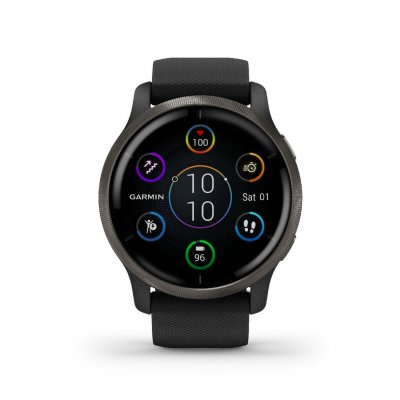 GARMIN Montre connect&eacute;e  Collection Venu 2 Gris avec bracelet Noir 