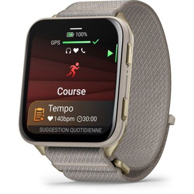 GARMIN Montre connect&eacute;e  Venu&reg; X1 46 mm Bluetooth Titane Soft Gold avec bracelet nylon ComfortFit Lin