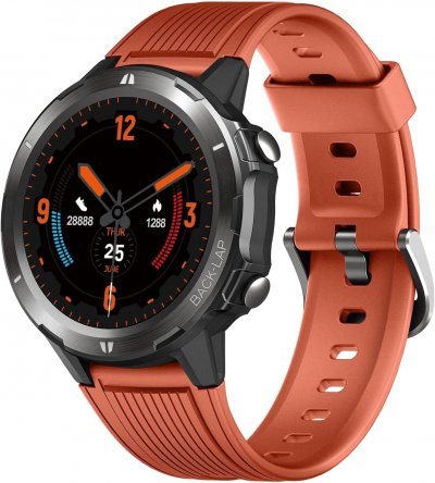 VENDOS85 Montre connect&eacute;e homme ronde smartwatch montre sport cardiofrequencemetre intelligente ip68 orange