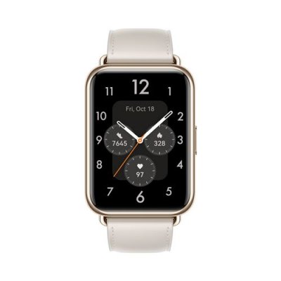 HUAWEI Montre connect&eacute;e  Watch Fit 2 Classic bracelet cuir Blanc 