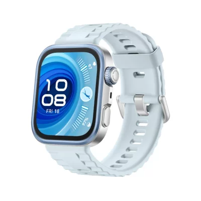HUAWEI Montre connect&eacute;e  Watch Fit 4 Pro Bluetooth Gris avec bracelet en fluoro&eacute;lastom&egrave;re Bleu 