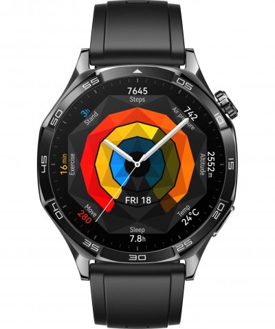 HUAWEI Montre connect&eacute;e  Watch GT 5 46 mm acier inoxydable avec bracelet en fluoro&eacute;lastom&egrave;re Noir 