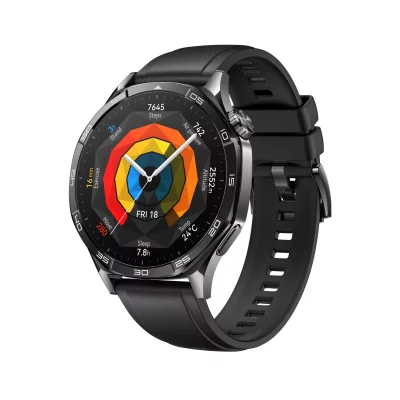 HUAWEI Montre connect&eacute;e  Watch GT 5 46 mm acier inoxydable avec bracelet en fluoro&eacute;lastom&egrave;re Noir 
