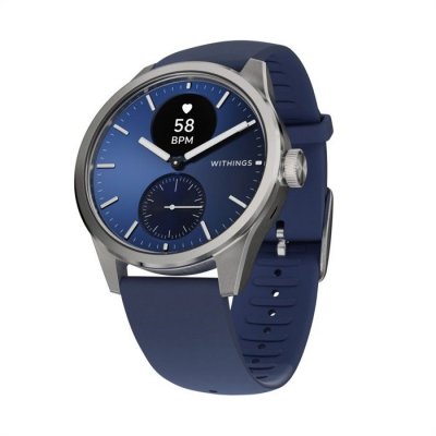 WITHINGS Montre connect&eacute;e  ScanWatch 2 42 mm Argent avec bracelet Bleu Nuit