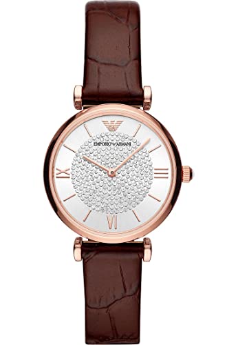 EMPORIO ARMANI Montre  &agrave; deux aiguilles en cuir, bordeaux