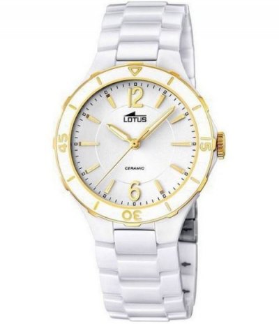 LOTUS Montre Femme  Ceramic L15931/2 Bracelet Blanc D&eacute;tails Jaune