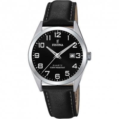 FESTINA Montre  Classics F20446/3 Noir, Bracelet Cuir, Homme