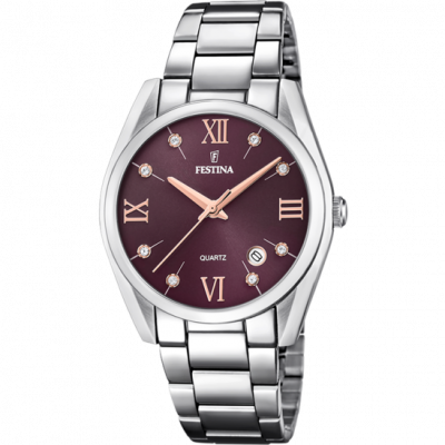 FESTINA Montre  F16790/e Bordeaux, Bracelet Acier Inoxydable, Femme