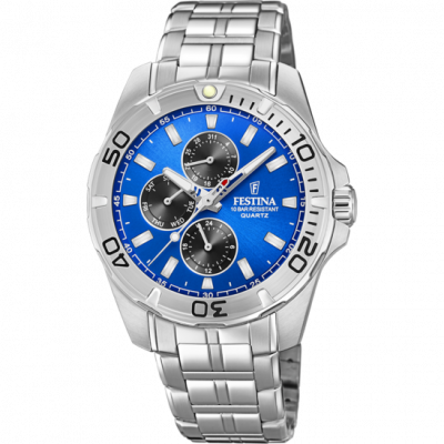 FESTINA Montre  F20445-4 - Multifonctions Acier Argent&eacute; Cadran Bleu Homme