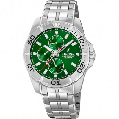 FESTINA Montre  F20445/7 Vert, Bracelet D&acute; Acier Inoxydable, Homme