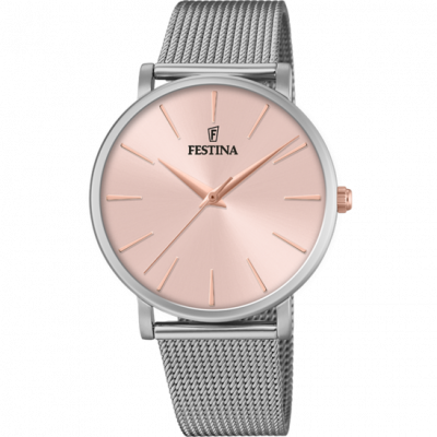 FESTINA Montre  F20475-2 - Boyfriend acier cadran rose index et bracelet milanais acier