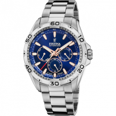 FESTINA Montre  F20623/2 Bleu, Bracelet D&acute; Acier Inoxydable, Homme