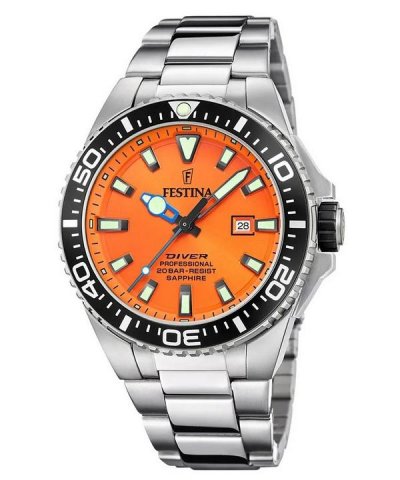 FESTINA Montre  F20663/4 Orange, Bracelet D&acute; Acier Inoxydable, Homme