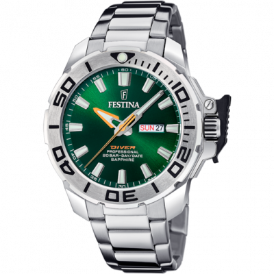 FESTINA Montre  F20665/2 Vert, Bracelet D&acute; Acier Inoxydable, Homme