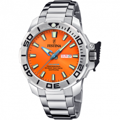 FESTINA Montre  F20665/5 Orange, Bracelet D&acute; Acier Inoxydable, Homme