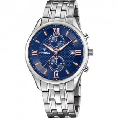 FESTINA Montre  F6854/6 Bleu, Bracelet Acier Inoxydable, Homme