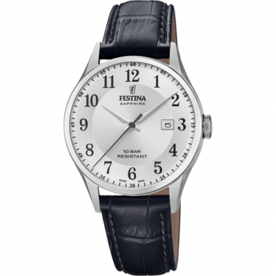 FESTINA SWISS MADE Montre  F20007/1 Argent&eacute;, Bracelet Cuir, Homme