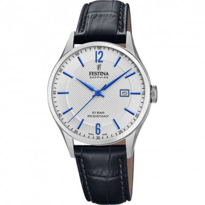 FESTINA SWISS MADE Montre  F20007/2 Argent&eacute;, Bracelet Cuir, Homme