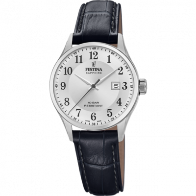 FESTINA SWISS MADE Montre  F20009/5 Grey Silver, Bracelet Cuir, Femme