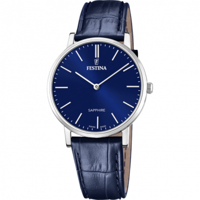 FESTINA SWISS MADE Montre  F20012/3 Bleu, Bracelet Cuir, Homme