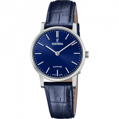 FESTINA SWISS MADE Montre  F20013/3 Bleu, Bracelet Cuir, Femme