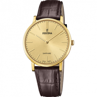 FESTINA SWISS MADE Montre  F20016/2 Champagne, Bracelet Cuir, Homme