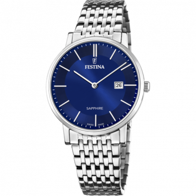 FESTINA SWISS MADE Montre  F20018/2 Bleu, Bracelet En Acier, Homme