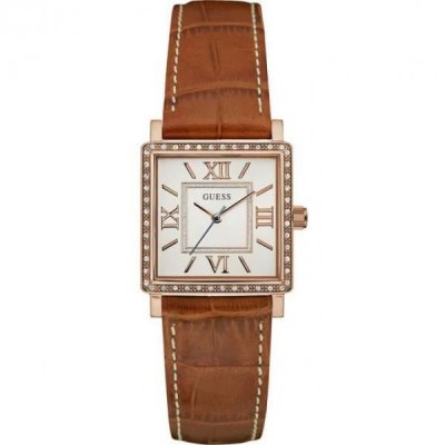 GUESS Montre  Chelsea Femme ros&eacute; cuir marron W0829L4