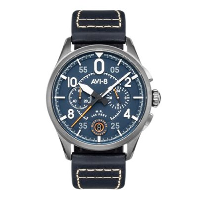 AVI-8 Montre Homme  SPITFIRE AV-4089-04 - Bracelet Cuir Bleu