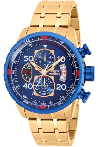 INVICTA Montre Homme  Aviator 19173 Cadran bleu et bracelet dor&eacute;