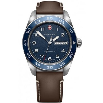 VICTORINOX Montre Homme  Swiss Army Bracelet Cuir Cadran Bleu Quartz 242040 100M bleu