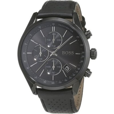 HUGO BOSS Montre  Grand Prix Chronom&egrave;tre 1513474 cuir noir surpiqu&eacute;