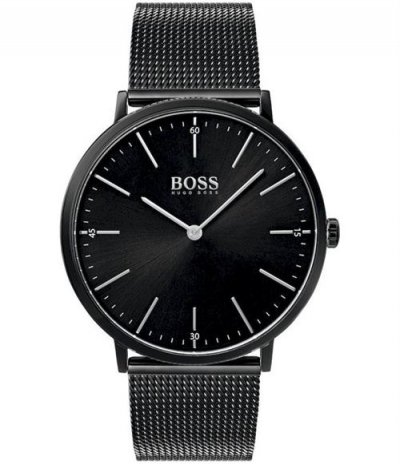 HUGO BOSS Montre  Horizon extra-plate 1513542 noire bracelet maille milanaise