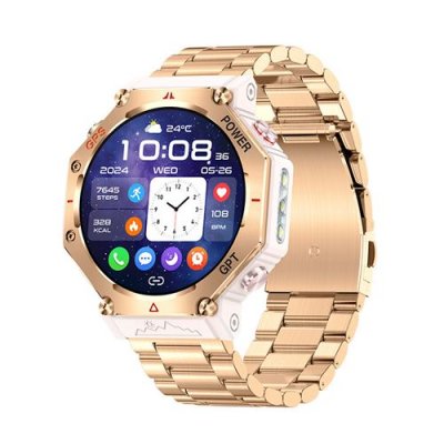  Montre intelligente - NEOZHOU - KC91 - GPS - Assistant vocal IA - Bracelet acier or