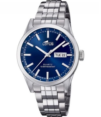 LOTUS Montre  L18670-3 - CLASSIQUE Dateur Acier Argent&eacute; Cadran Bleu Homme