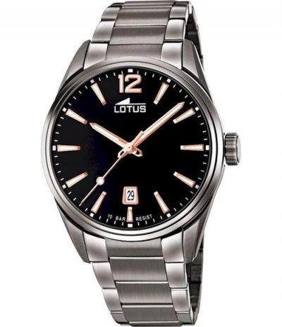 LOTUS Montre  L18684-2 - Dateur Acier Gris Cadran Noir Homme