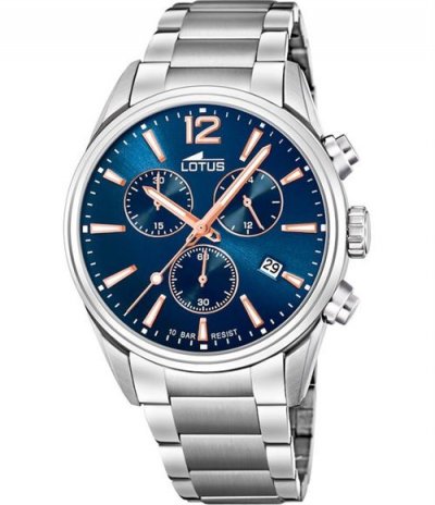 LOTUS Montre  L18690-2 - CHRONO Dateur,Chronographe Acier Argent&eacute; Cadran Bleu Homme
