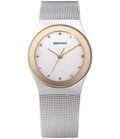 BERING Montre Pour Femme Bracelet Bo&icirc;tier En Acier Cadran Blanc Dor&eacute; 