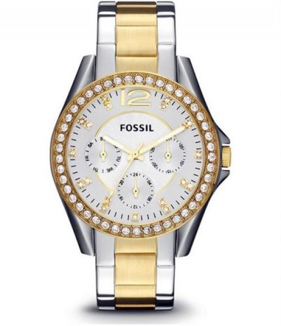 FOSSIL Montre Riley multifonction en Acier Inoxydable Bicolore, ES3204