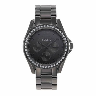FOSSIL Montre Riley multifonction en Acier Inoxydable Noir, ES4519