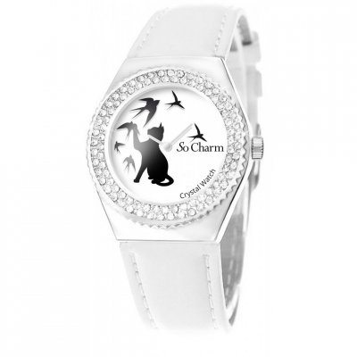 SO CHARM MONTRES Montre Sc Crystal MF316-OISEAU-CHAT-BRACELET006-BLANC