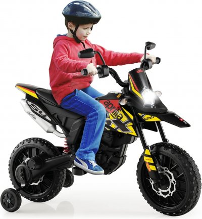 COSTWAY Moto Electrique Aprilia 12V pour Enfants 3-8 Ans Musique Lumi&egrave;re Noir