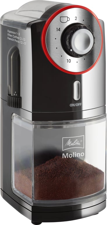 MELITTA Moulin &agrave; Caf&eacute; Molino 1019-01 6741433 100W Nettoyage Facile Disque de Meulage Plat Rouge Mat